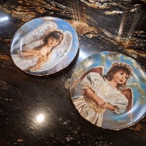 SET OF 2 HAND PAINTED Angel Decorative Plates Set